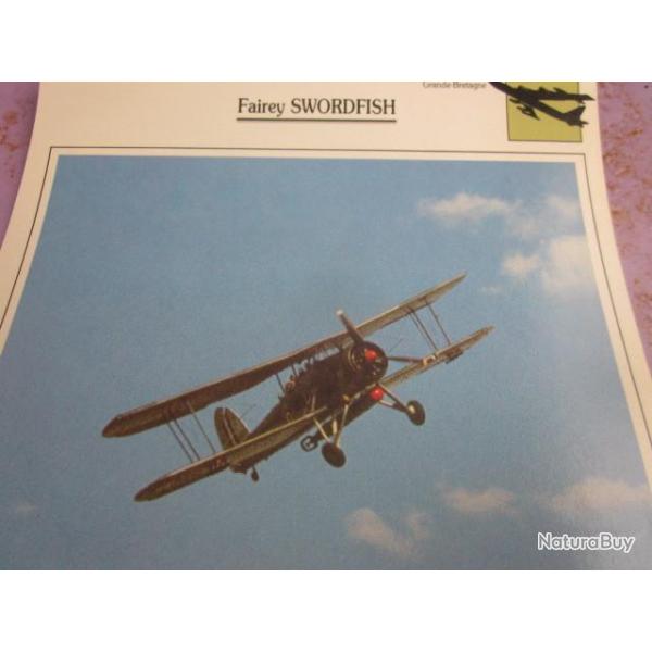FICHE  AVIATION  TYPE BOMBARDIER  TORPILLEUR     /   FAIREY  SWORDFISH