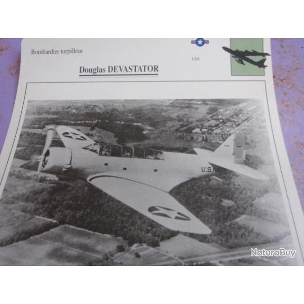 FICHE  AVIATION  TYPE BOMBARDIER  TORPILLEUR     /   DOUGLAS  DEVASTATOR   USA