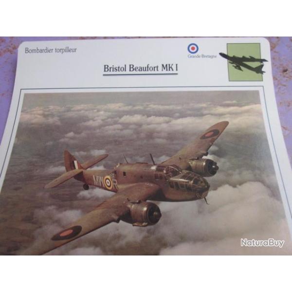 FICHE  AVIATION  TYPE BOMBARDIER  TORPILLEUR     /   BRISTOL BEAUFORT  MK 1