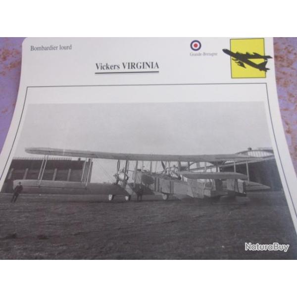 FICHE  AVIATION  TYPE BOMBARDIER  LOURD     /   VICKERS  VIRGINIA