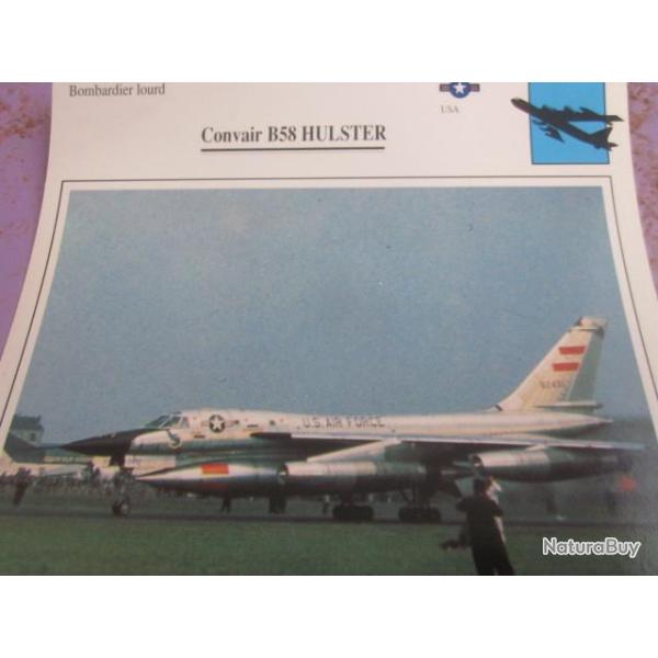 FICHE  AVIATION  TYPE BOMBARDIER  LOURD     /   CONVAIR  B 58  HULSTER    USA