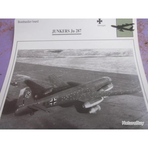FICHE  AVIATION  TYPE BOMBARDIER  LOURD     /   JUNKERS  JU 287  ALLEMAGNE