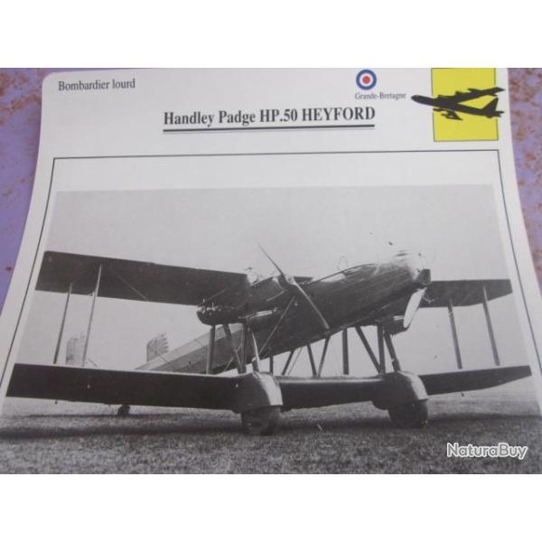 FICHE  AVIATION  TYPE BOMBARDIER  LOURD     /   HANDLEY  PADGE HP 50  HEYFORD   G BRETAGNE