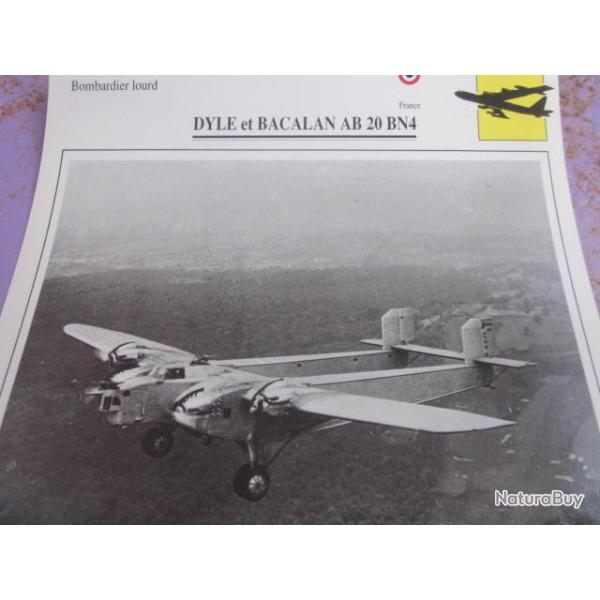 FICHE  AVIATION  TYPE BOMBARDIER  LOURD     /   DYLE & BACALAN  AB  20  BN4  FRANCE