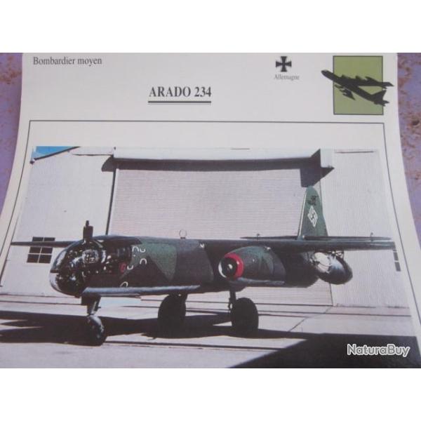 FICHE  AVIATION  TYPE BOMBARDIER  MOYEN  /   ARADO 234   ALLEMAGNE