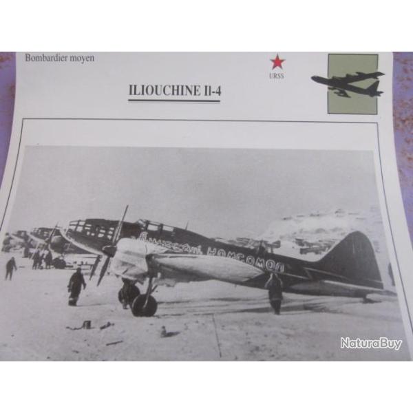 FICHE  AVIATION  TYPE BOMBARDIER  MOYEN  /   ILIOUCHINE  II4   URSS