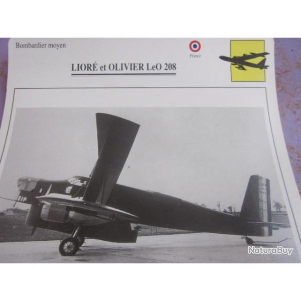 FICHE  AVIATION  TYPE BOMBARDIER  MOYEN  /   LIORE & olivier  LeO 208   FRANCE