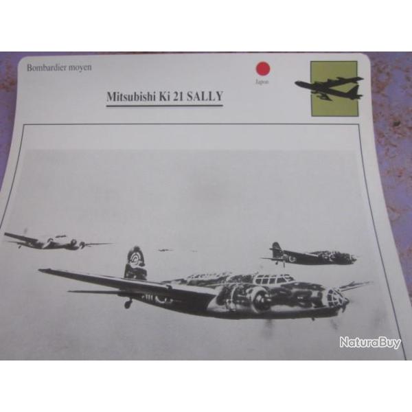 FICHE  AVIATION  TYPE BOMBARDIER  MOYEN  /   MITSUBISHI   KI  21 SALLY    JAPON