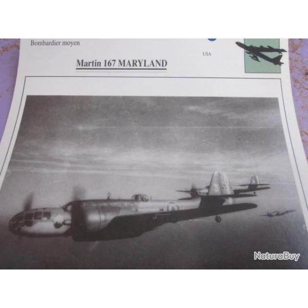 FICHE  AVIATION  TYPE BOMBARDIER  MOYEN  /   MARTIN  167  MARYLAND    USA