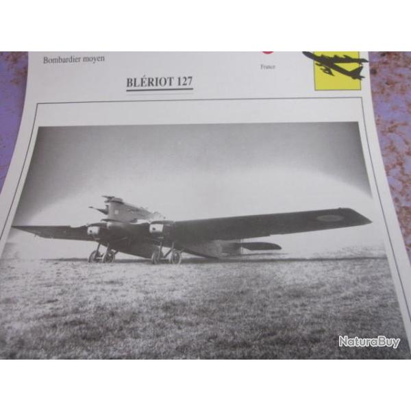 FICHE  AVIATION  TYPE BOMBARDIER  MOYEN  /   BLERIOT  127  FRANCE