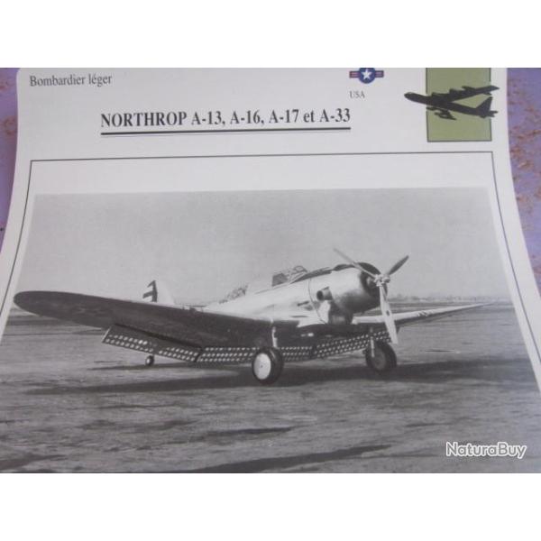 FICHE  AVIATION  TYPE BOMBARDIER  LEGER   /   NORTHROP  A 13 A 16  A 17  & A 33   USA