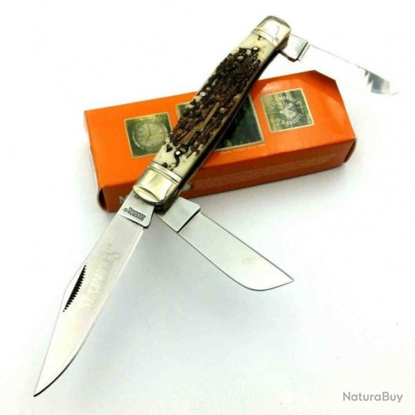 Couteau Marbles Large Stockman Manche Cerf� 3 Lames Acier 440 MR415