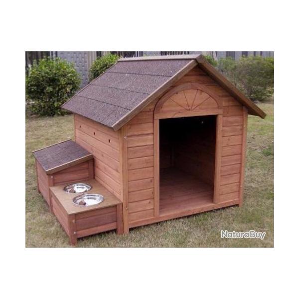 Niche avec gamelles 100% bois de sapin niche chien cabane chien niche tendance cielterre-commerce
