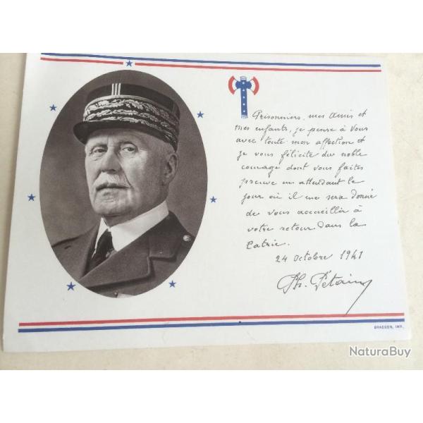 Lettre de Ph PETAIN aux prisonniers de guerre