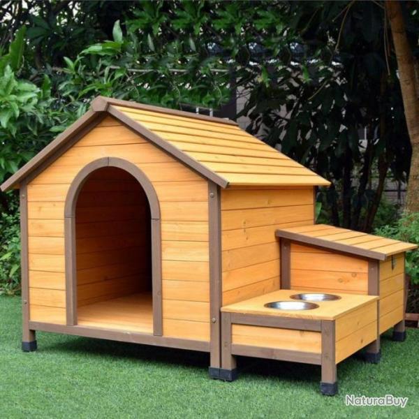 Niche avec gamelles niche avec rangement niche en bois niche ext�rieur cielterre-commerce