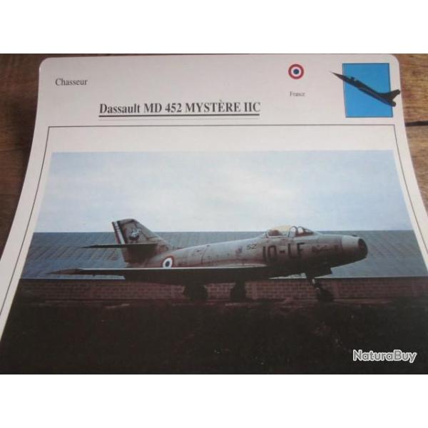 FICHE  AVIATION  TYPE  CHASSEUR   /   DASSAULT MD 32  MYSTERE IIC     FRANCE