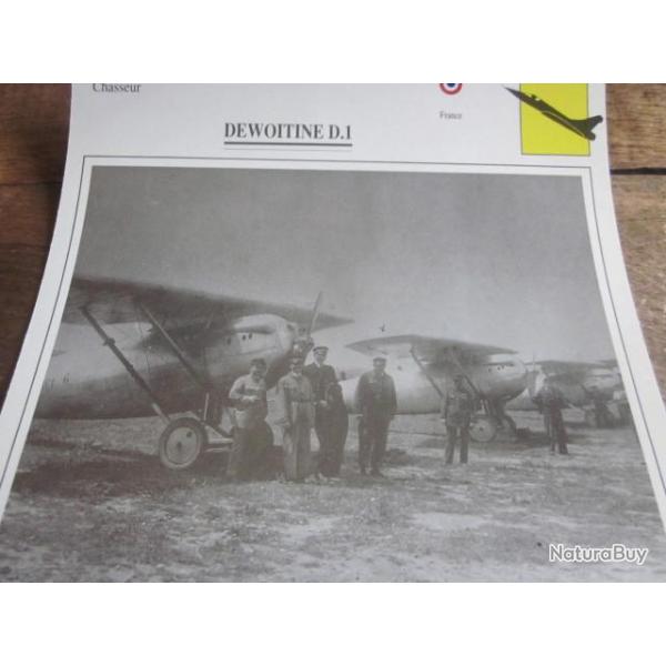 FICHE  AVIATION  TYPE  CHASSEUR   /   DEWOITINE  D 1     FRANCE