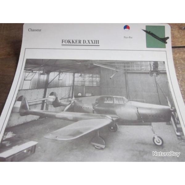 FICHE  AVIATION  TYPE  CHASSEUR   /   FOKKER D XXIII  PAYS BAS