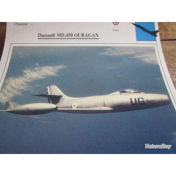 FICHE  AVIATION  TYPE  CHASSEUR   /   DASSAULT  MD  OURAGAN   FRANCE