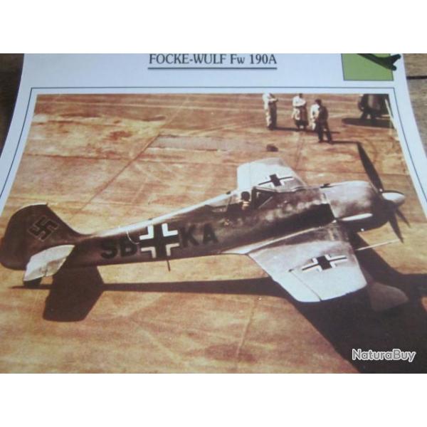 FICHE  AVIATION  TYPE  CHASSEUR   /   FOCKE  WULF  FW  190A  ALLEMAGNE