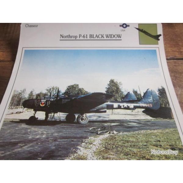 FICHE  AVIATION  TYPE  CHASSEUR   /   NORTHROP  P 61  BLACK  WIDOW   USA