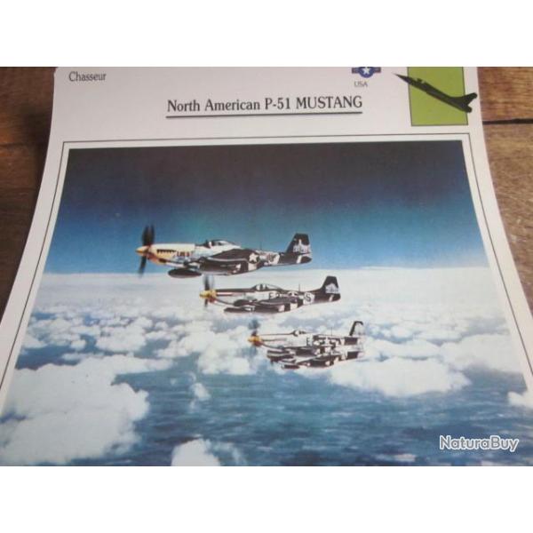 FICHE  AVIATION  TYPE  CHASSEUR   /   NORTH  AMERICAN   P 51  MUSTANG  USA