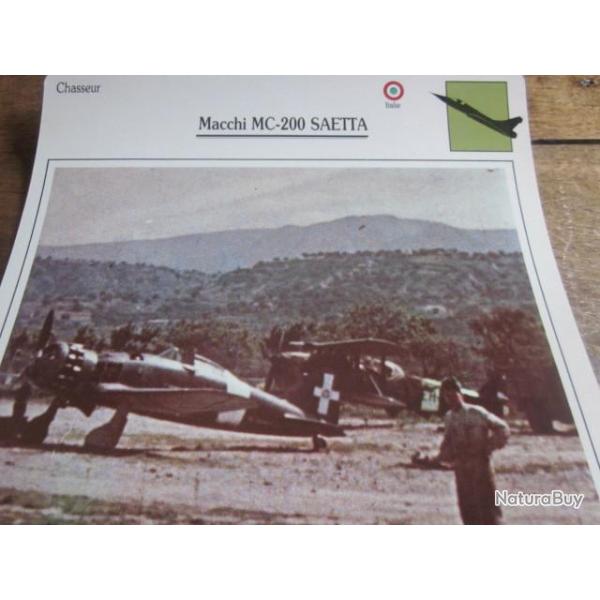 FICHE  AVIATION  TYPE  CHASSEUR   /   MACCHI  MC  200  SAETTA    ITALIE