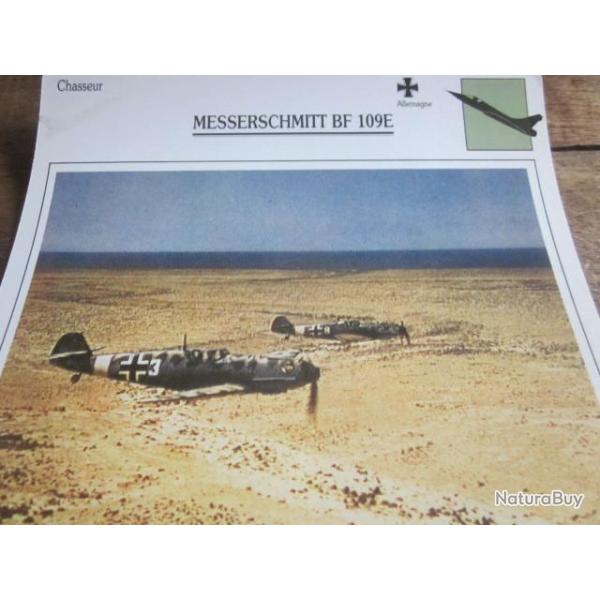 FICHE  AVIATION  TYPE  CHASSEUR   /  MESSERSCHMITT  BF  109 E  ALLEMAGNE
