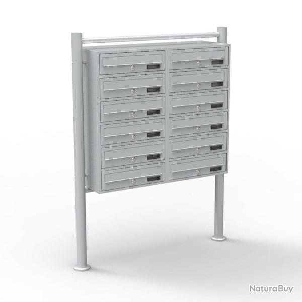 Bloc 12 boites aux lettres sur pieds entr�es courrier argent� 16_0000144