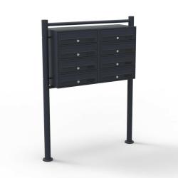 Double bloc 8 boites aux lettres sur pieds entrées courrier noir 16_0000151