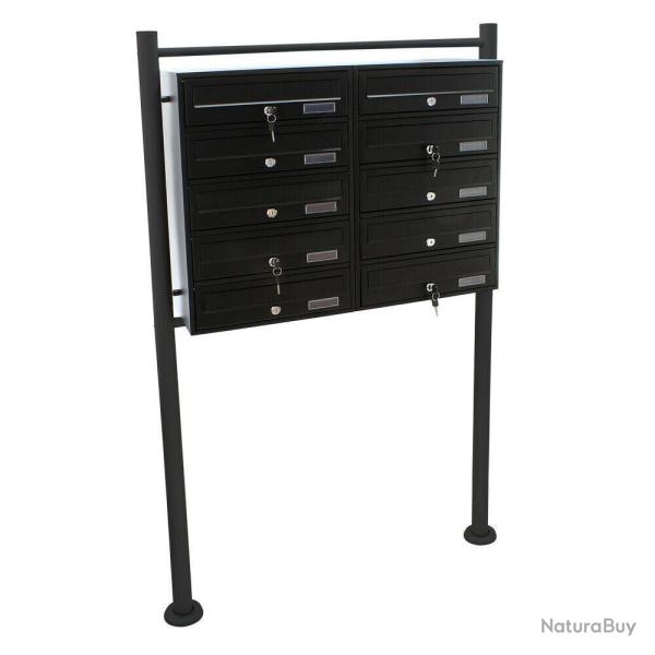 Bloc 10 boites aux lettres sur pieds entr�es courrier noir 16_0000143