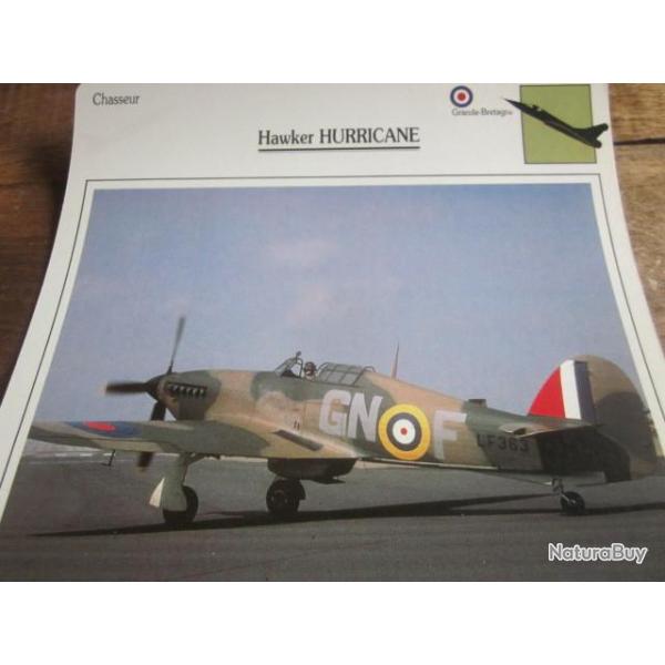 FICHE  AVIATION  TYPE  CHASSEUR   /   hawker hurricane  G BRETAGNE