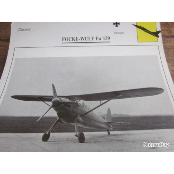 FICHE  AVIATION  TYPE  CHASSEUR   /   FOLKE  WULF  Fw 159   ALLEMAGNE