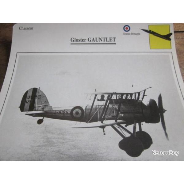 FICHE  AVIATION  TYPE  CHASSEUR   /   GLOSTER GAUNTLET  G BRETAGNE