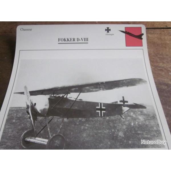 FICHE  AVIATION  TYPE  CHASSEUR   /   FOKKER D VIII ALLEMAGNE