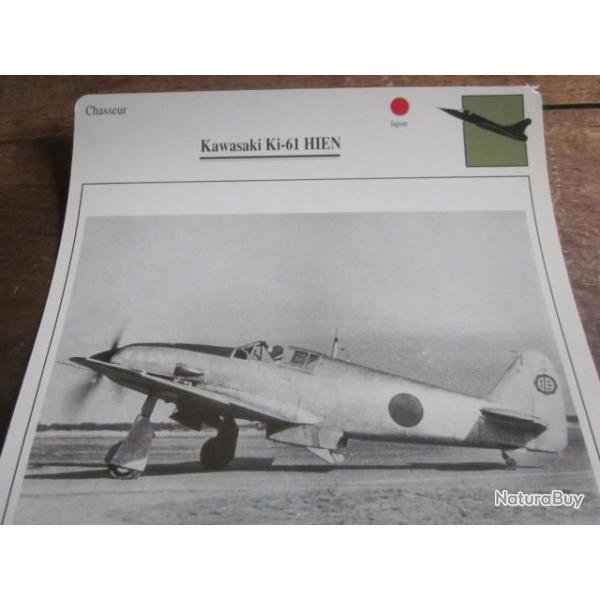 FICHE  AVIATION  TYPE  CHASSEUR   /   KAWASAKI KI  61 HIEN  JAPON