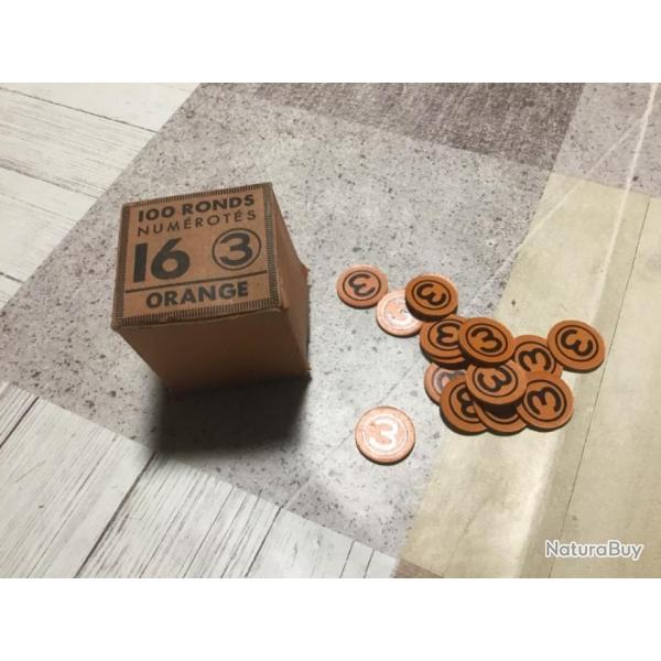 BO�TE DE 16 RONDS ORANGE NUM�ROT�S 3 DE CALIBRE 16