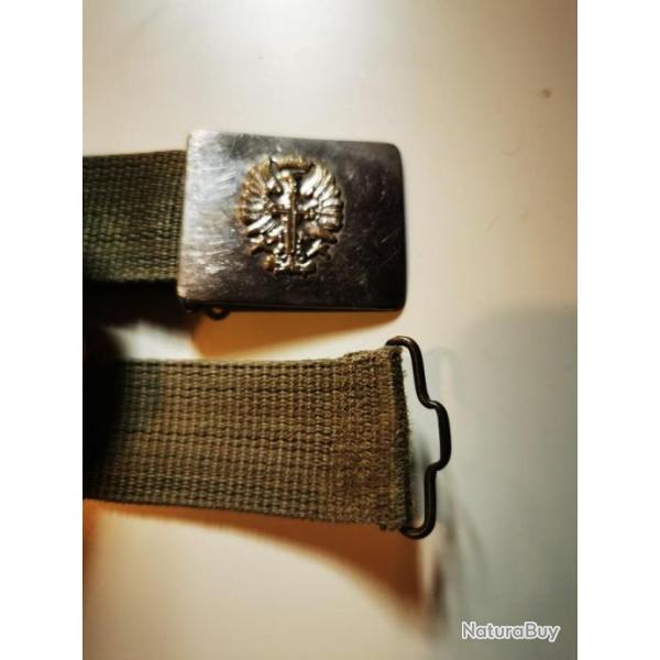 Ceinture toile avec boucle militaire XIXeme Armoiries aigle dploy sous couronne 5 branches fleurs