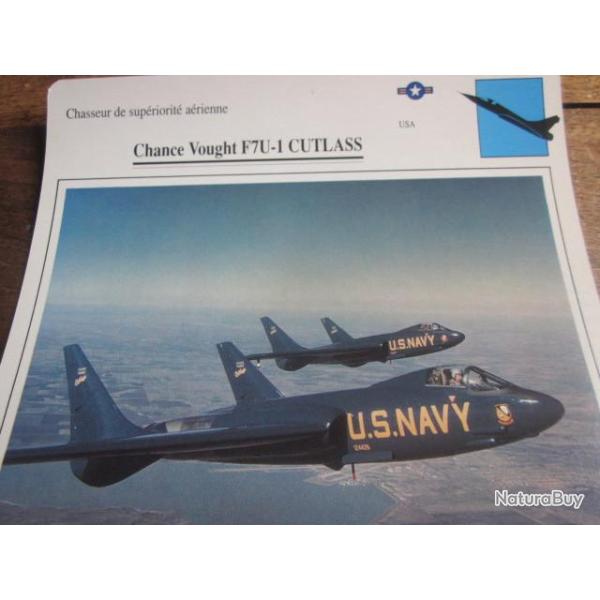 FICHE  AVIATION  TYPE  CHASSEUR  DE SUPERIORITE  AERIENNE  /  CHANCE VOUGHT  F7U  1  CUTLASS    USA