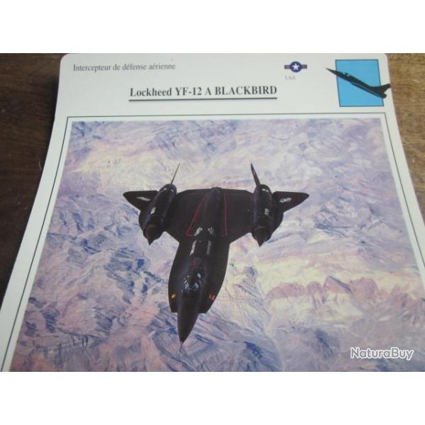 FICHE  AVIATION  TYPE  CHASSEUR  INTERCEPTEUR  DEFENSE AERIENNE  /  LOCKHEED  YF 12 BLACKBIRD  USA