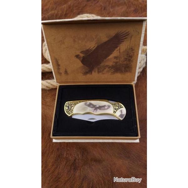 Coffret Aigle Couteau pliant Os lisse et manche en laiton Coffret cadeau CN211411EG07