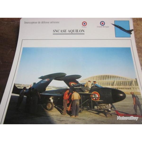 FICHE  AVIATION  TYPE  CHASSEUR  INTERCEPTEUR  DEFENSE AERIENNE  /  SNCASE AQUILON