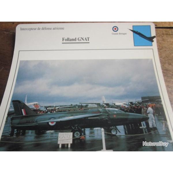 FICHE  AVIATION  TYPE  CHASSEUR  INTERCEPTEUR  DEFENSE AERIENNE  /  FOLLAND GNAT  G BRETAGNE