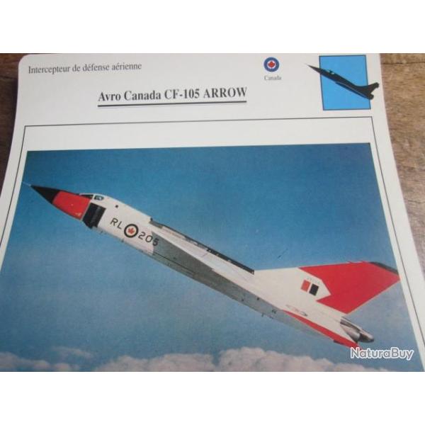 FICHE  AVIATION  TYPE  CHASSEUR  INTERCEPTEUR  DEFENSE AERIENNE  /  AVRO CANADA CF 105 ARROW