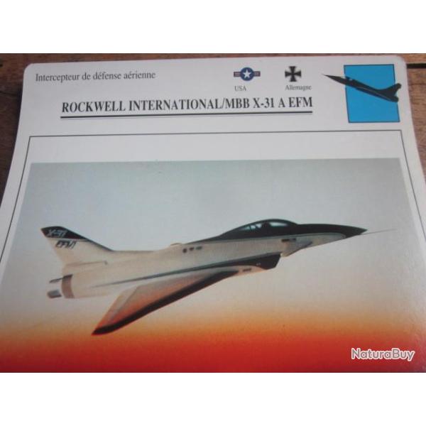 FICHE  AVIATION  TYPE  CHASSEUR  INTERCEPTEUR  DEFENSE AERIENNE  /  ROCKWELL MMB X 31 A EFM