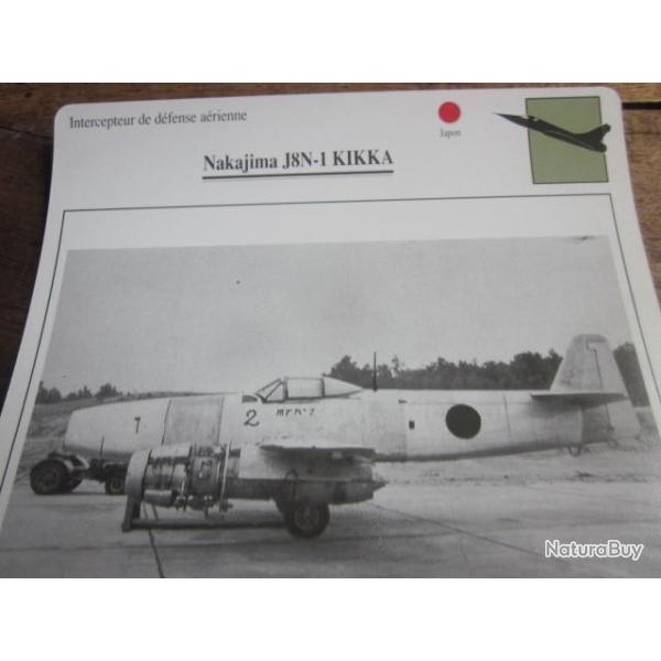 FICHE  AVIATION  TYPE  CHASSEUR  INTERCEPTEUR  DEFENSE AERIENNE  /  NAKAJIMA  J8N 1  KIKKA  JAPON