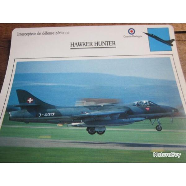 FICHE  AVIATION  TYPE  CHASSEUR  INTERCEPTEUR  DEFENSE AERIENNE  /  HAWKER HUNTER  G BRETAGNE