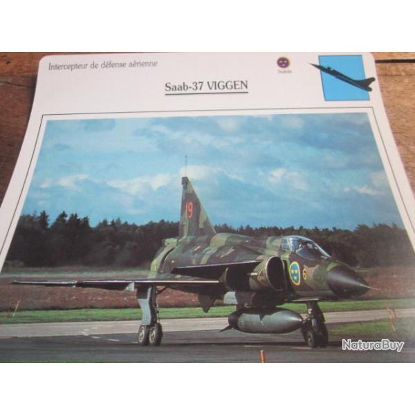 FICHE  AVIATION  TYPE  CHASSEUR  INTERCEPTEUR  DEFENSE AERIENNE  /  SAAB 37 VIGGEN  SUEDE