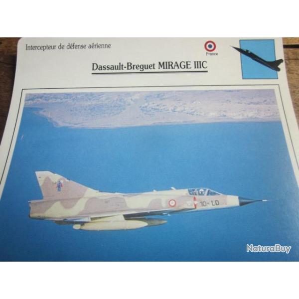FICHE  AVIATION  TYPE  CHASSEUR  INTERCEPTEUR  DEFENSE AERIENNE  /  DASSAULT BREGUET MIRAGE IIIC