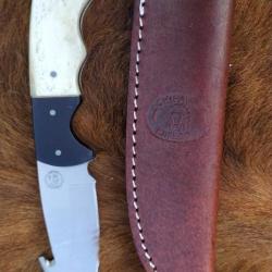 Beau Poignard Guthook Manche en corne de Buffle et Os avec Etui en Cuir